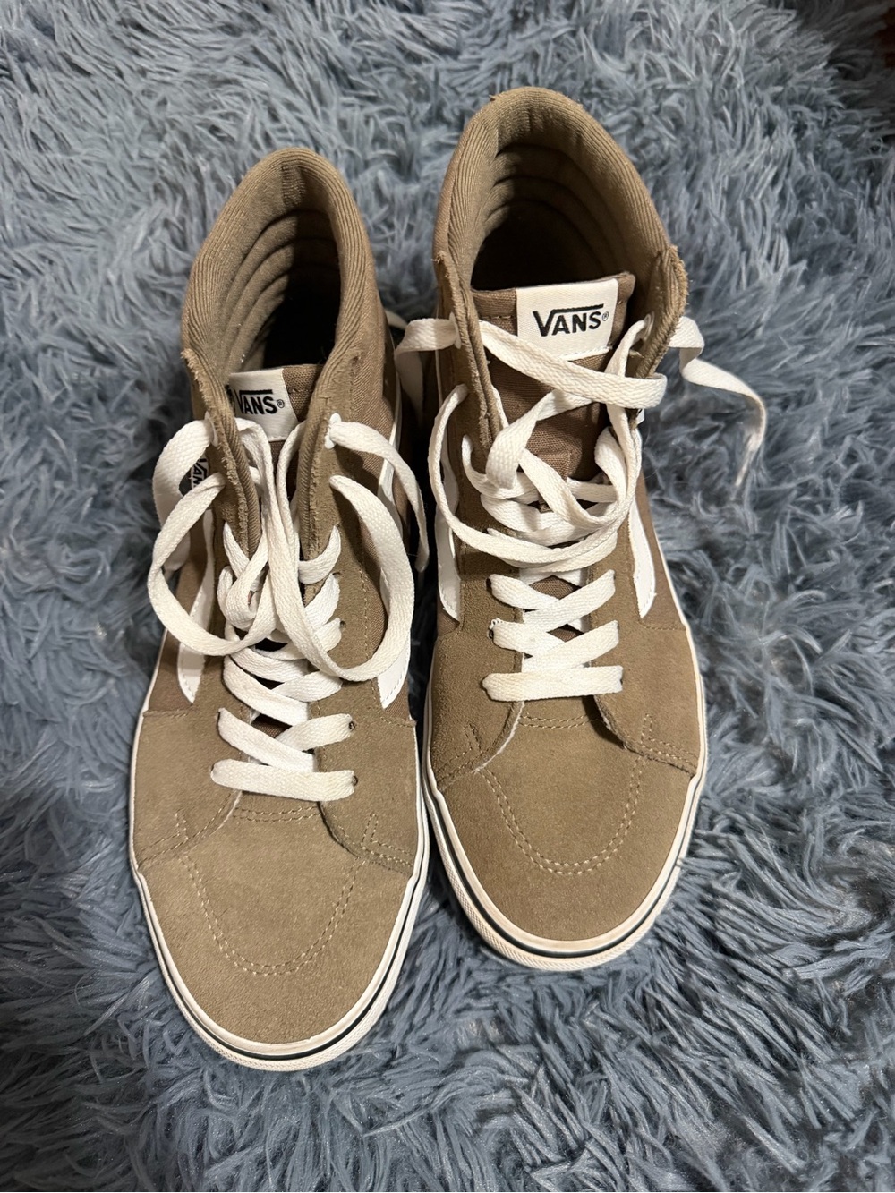 Vans Tan Suede High-Top Sneakers with White Stripe